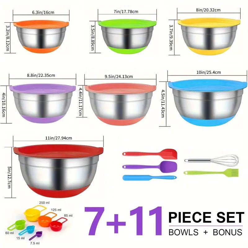18pcs Stainless Steel Mixing Bowls Set with Airtight Lids