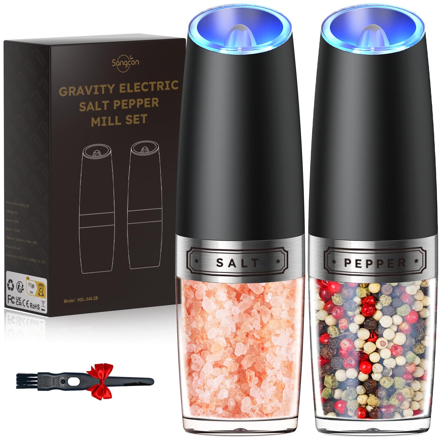 Gravity Electric Salt and Pepper Grinder Set - LED Light & One-Hand Operation