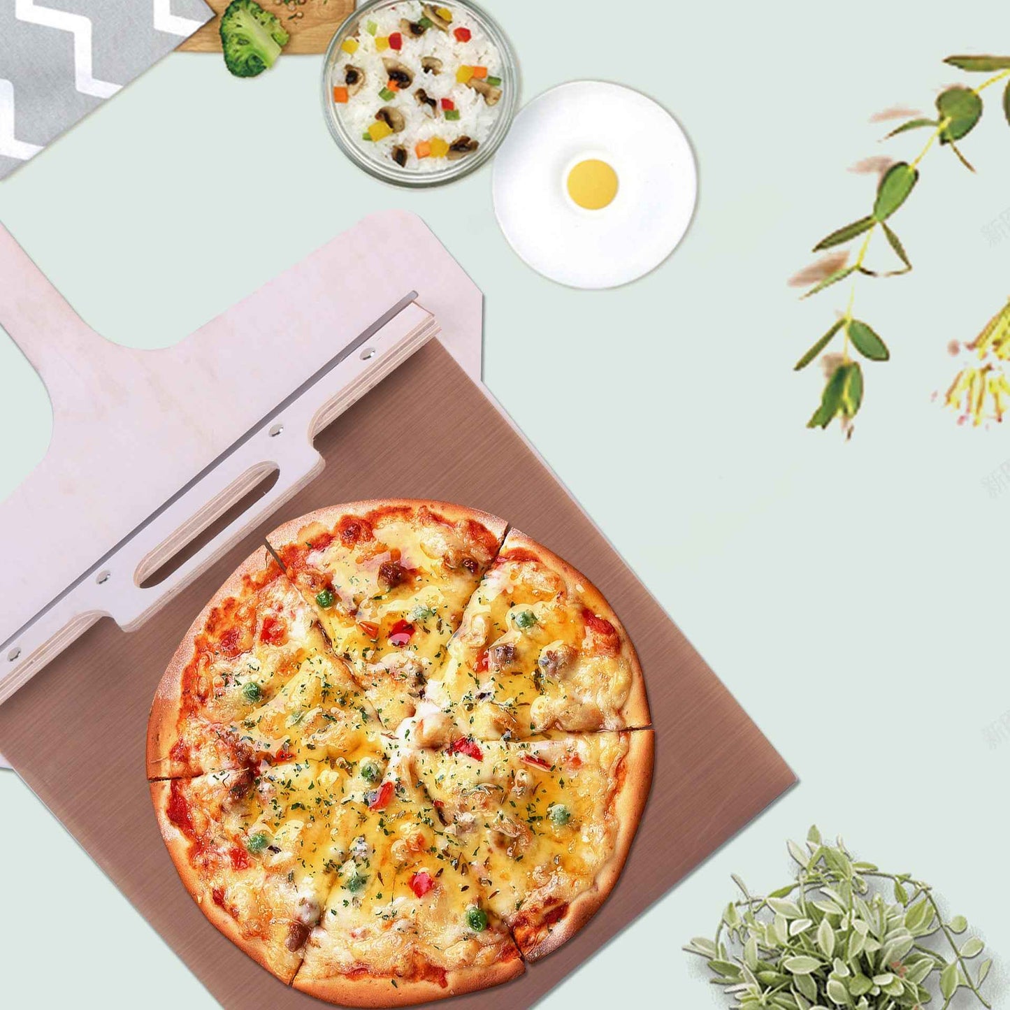 Cross-border spot wooden pizza sliding shovel detachable creative pizza wooden shovel creative tray with handle