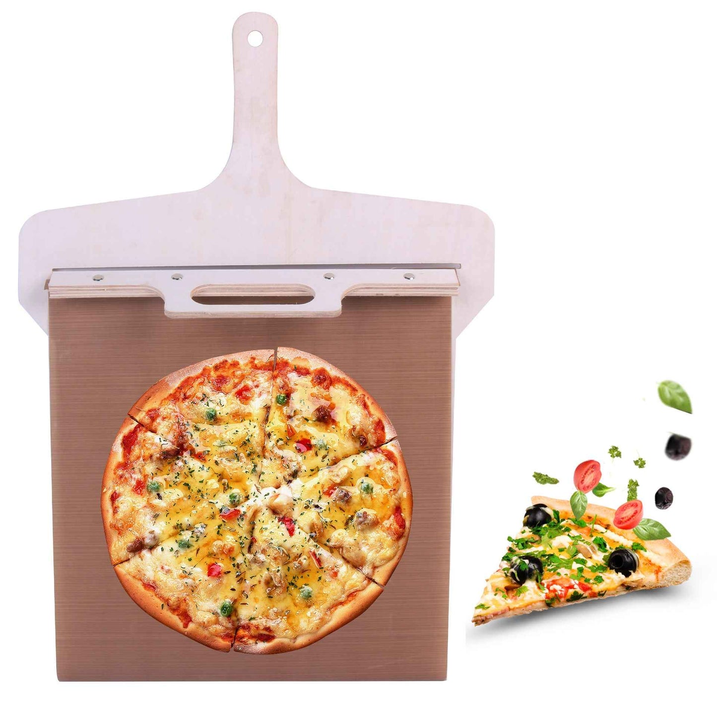 Cross-border spot wooden pizza sliding shovel detachable creative pizza wooden shovel creative tray with handle