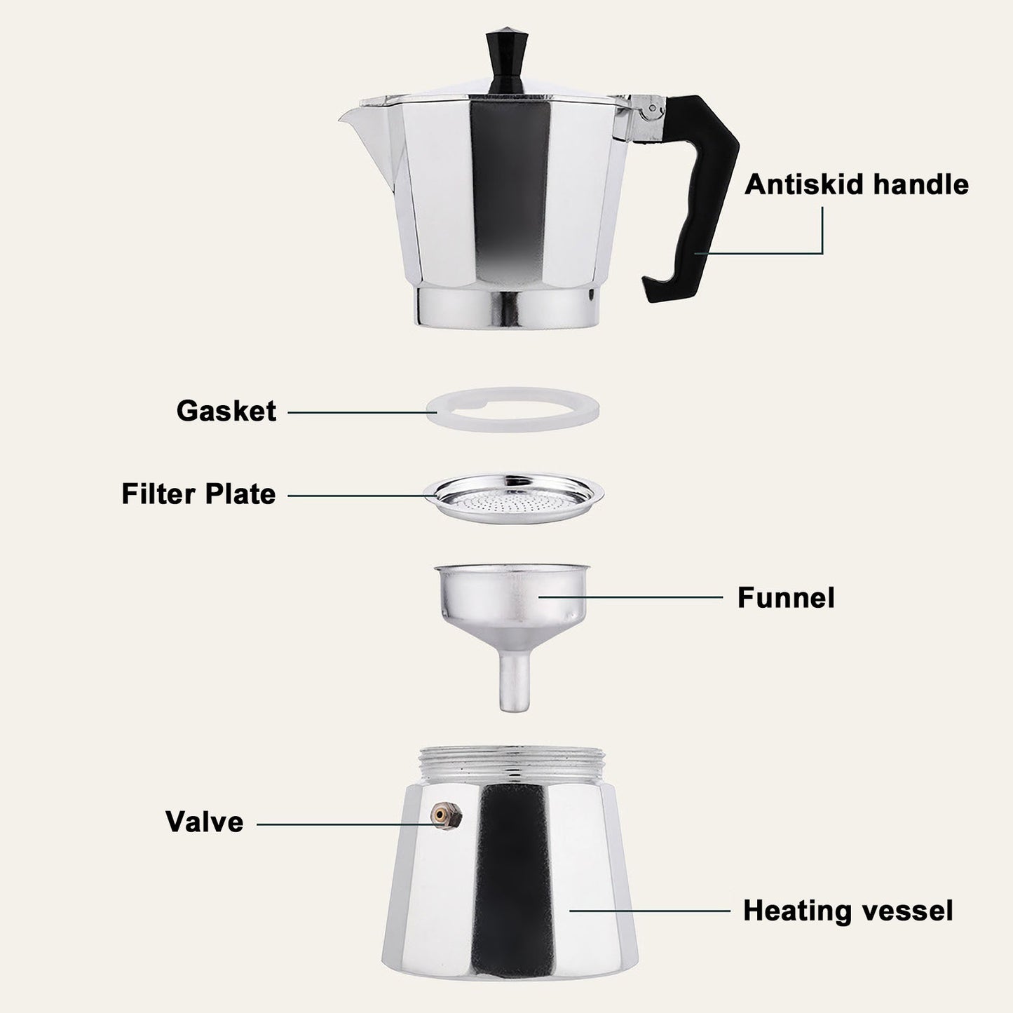 RAINBEAN 180ml Stovetop Espresso Maker - 3 Cups Moka Pot