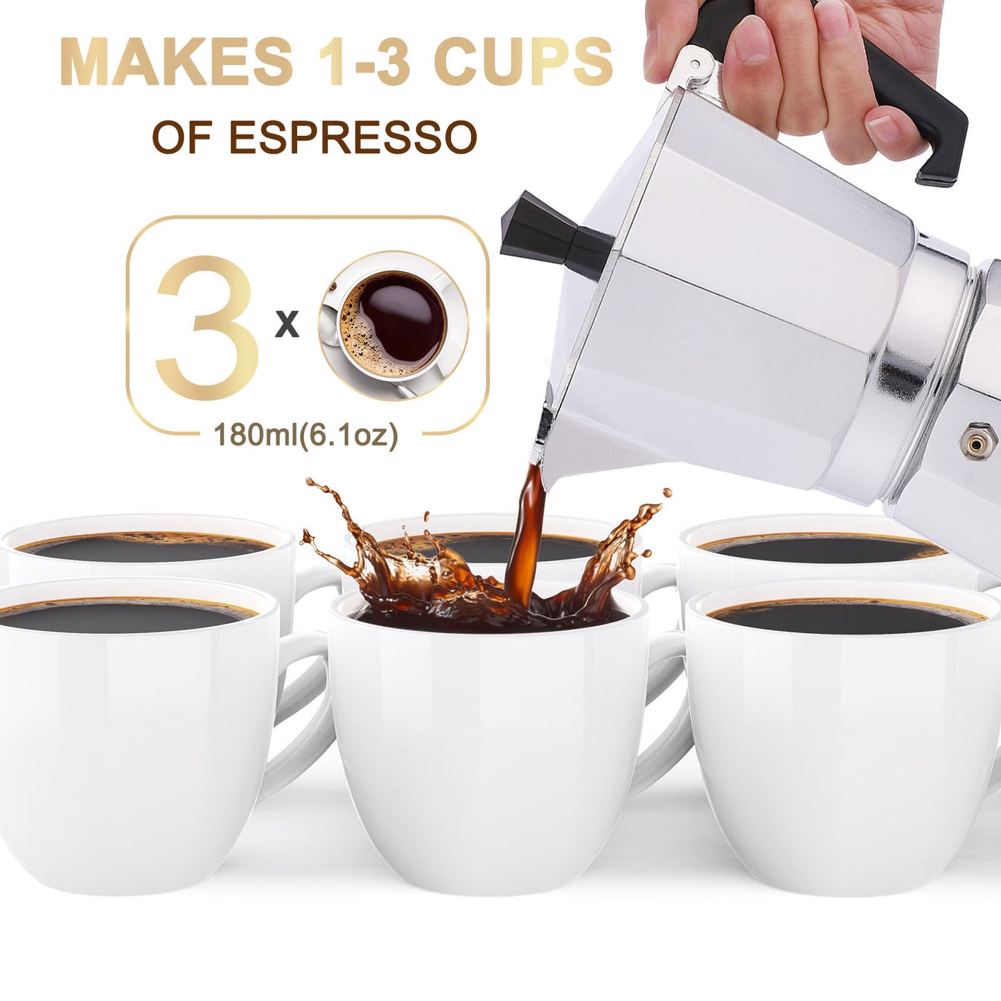 RAINBEAN 180ml Stovetop Espresso Maker - 3 Cups Moka Pot