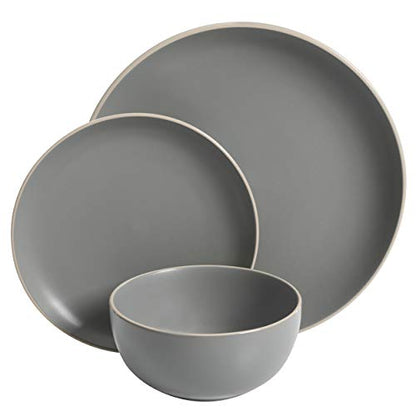 Gibson Gibson Home Rockaway 12-Piece Grey Matte Stoneware Dinnerware Set, Service for 4