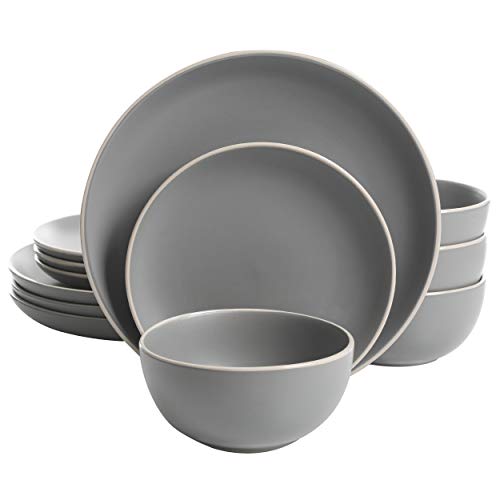 Gibson Gibson Home Rockaway 12-Piece Grey Matte Stoneware Dinnerware Set, Service for 4