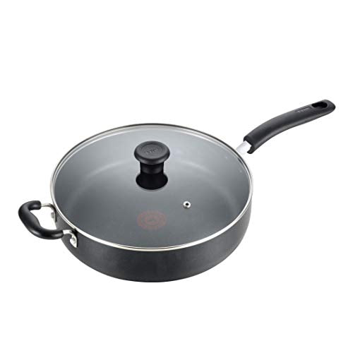 T-fal Specialty Nonstick Saute Pan with Glass Lid 5 Quart, Oven Broiler Safe 350F, Cookware, Deep Frying Pan with Handle, Skillet, Kitchen, Pots and Pans, Dishwasher Safe, Black