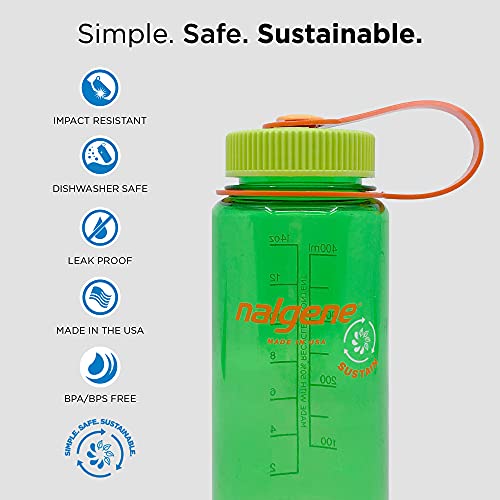 Nalgene Nalgene Sustain Tritan BPA-Free Water Bottle Made with Material Derived from 50% Plastic Waste, 16 OZ, Wide Mouth , Melon Ball Sustain