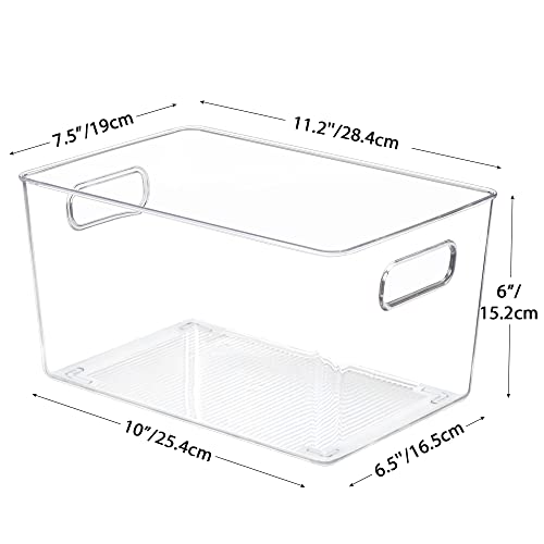 YIHONG 6 Pack Clear Pantry Organizer Bins, Plastic Containers with Handles for Kitchen, Freezer, Cabinet, Closet, Bathroom Storage