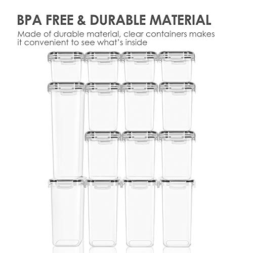 Vtopmart Airtight Food Storage Containers Set, 15pcs BPA Free Plastic Canisters for Kitchen Pantry, Dishwasher Safe, Includes Labels, Black