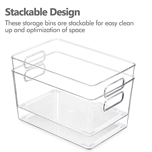 YIHONG 6 Pack Clear Pantry Organizer Bins, Plastic Containers with Handles for Kitchen, Freezer, Cabinet, Closet, Bathroom Storage