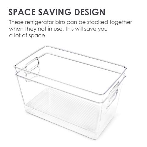 Vtopmart Clear Plastic Storage Bins, 6 PCS Pantry Organizer Bins with Handle for Kitchen, Refrigerator, Cabinet, Clear