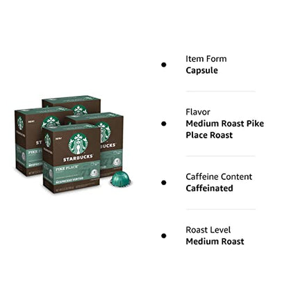 Starbucks by Nespresso Medium Roast Pike Place Roast Coffee (32-count single serve capsules, compatible with Nespresso Vertuo Line System)