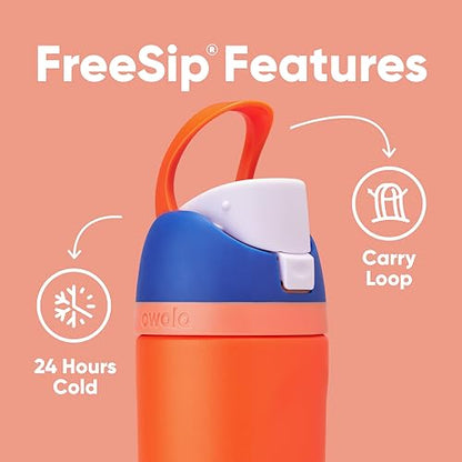 Owala Kids FreeSip Insulated Stainless Steel Water Bottle with Straw, BPA-Free Sports Water Bottle, Great for Travel, 16 oz, Blue Citrus