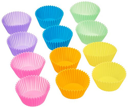Amazon Basics Reusable Silicone Round Baking Cups, Muffin Liners, Pack of 12, Multicolor