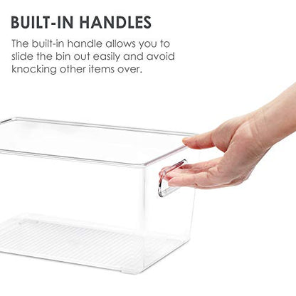 Vtopmart Clear Plastic Storage Bins, 6 PCS Pantry Organizer Bins with Handle for Kitchen, Refrigerator, Cabinet, Clear