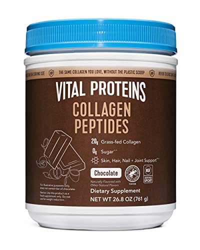 Vital Proteins Vital Proteins Chocolate Collagen Powder Supplement (Type I, III) for Skin Hair Nail Joint - Hydrolyzed Collagen - Dairy and Gluten Free - 27g per Serving - Chocolate Flavor, 26.8 oz Canister