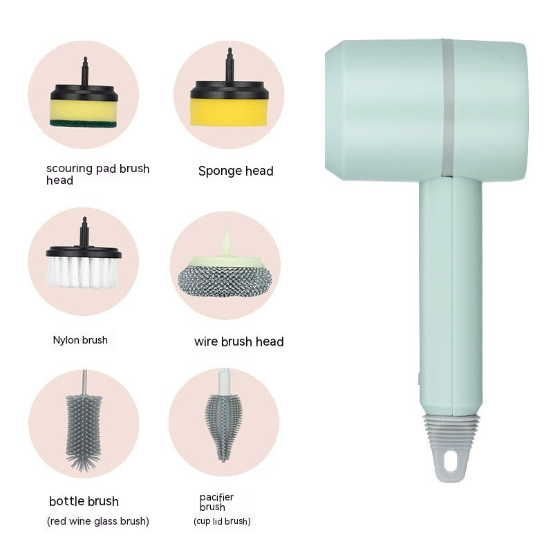 Bauducco Electric Cleaning Brush Dishwashing Brush Automatic Wireless USB Rechargeable Professional Kitchen Bathtub Tile Cleaning Brushes Green Six headed