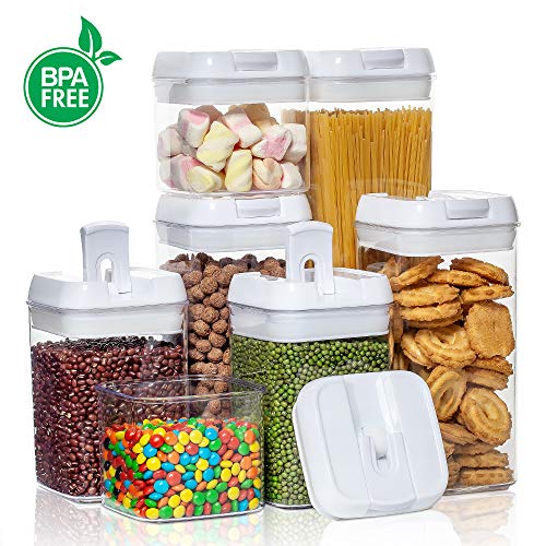 Vtopmart Airtight Food Storage Containers, 7 Pieces BPA Free Plastic Cereal Containers with Easy Lock Lids, White