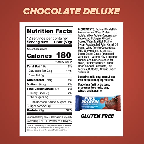 Pure Protein Pure Protein Bars, Chocolate Deluxe, 12 Count - High Protein, Low Sugar, Gluten-Free