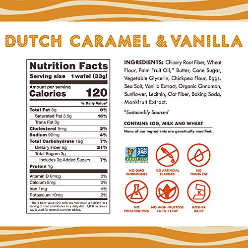 Rip Van WAFELS Dutch Caramel & Vanilla Stroopwafels, Healthy Non GMO, Low Calorie / Sugar Office Snacks, Keto Friendly, (3g), 12 Count (Packaging May Vary)