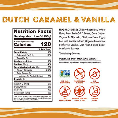 Rip Van WAFELS Dutch Caramel & Vanilla Stroopwafels, Healthy Non GMO, Low Calorie / Sugar Office Snacks, Keto Friendly, (3g), 12 Count (Packaging May Vary)