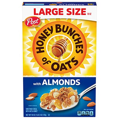 Honey Bunches of Oats with Almonds Breakfast Cereal, Honey Cereal with Granola Clusters and Sliced Almonds, Family Size Cereal, 18 OZ Box