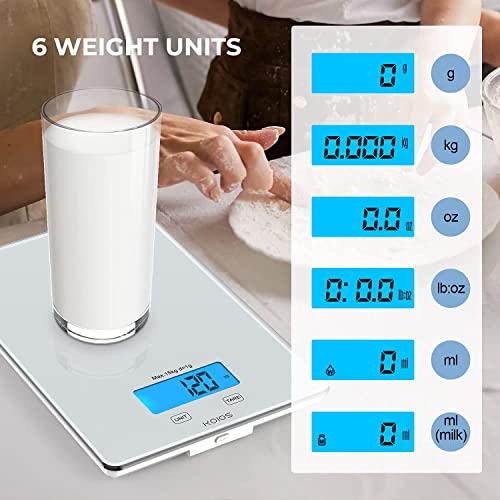 KOIOS 33lb USB Rechargeable Food Scale, Waterproof Glass, Precise