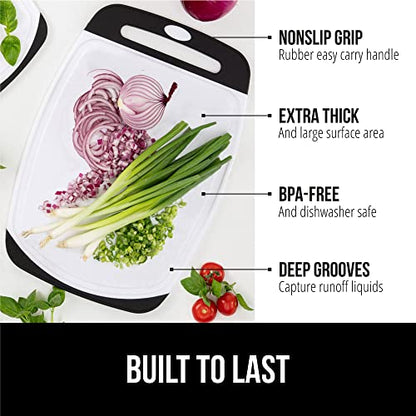 The Original Gorilla Grip Oversized 100% BPA Free Reversible Durable Kitchen Cutting Board Set of 3, Juice Grooves, Dishwasher Safe, Easy Grip Handle Border, Food Chopping Boards, Cooking, Black