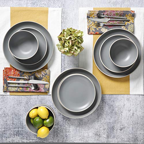 Gibson Gibson Home Rockaway 12-Piece Grey Matte Stoneware Dinnerware Set, Service for 4