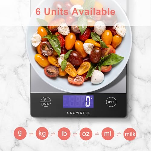 CROWNFUL 33lb Rechargeable Kitchen Scale, LCD, Stainless Steel