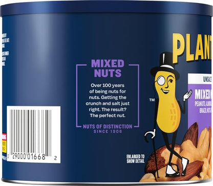 PLANTERS Roasted Unsalted Mixed Nuts, 10.3 oz Canister
