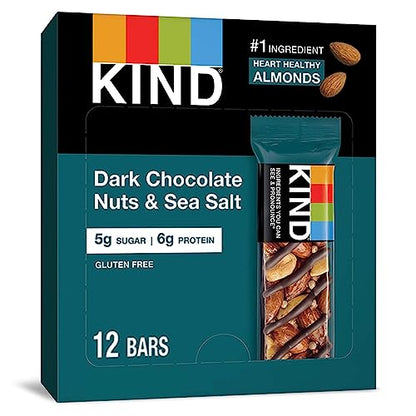 KIND KIND Bars, Dark Chocolate Nuts and Sea Salt, Healthy Snacks, Gluten Free, Low Sugar, 6g Protein, 12 Count