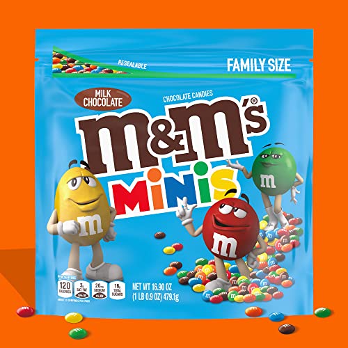 M&M'S M&M'S Minis Milk Chocolate Candy, Family Size, 16.9 oz Resealable Bulk Candy Bag