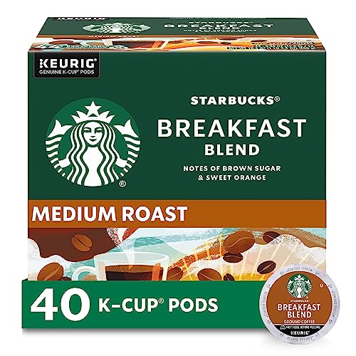Starbucks K-Cup Coffee Pods, Medium Roast, Breakfast Blend for Keurig Brewers, 100% Arabica, 1 Box (40 Pods)