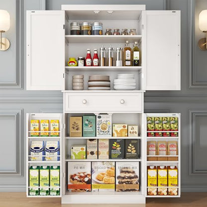kepptory 72” Pantry Cabinets, White Tall Kitchen Pantry Storage Cabinet with Drawer & Adjustable Shelves