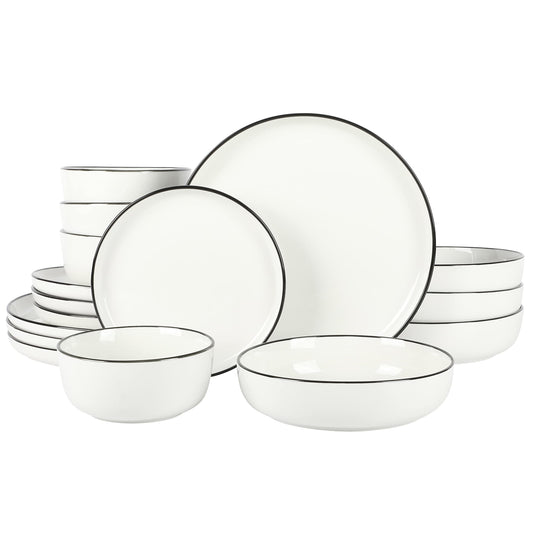 Gibson Home Gibson Home Oslo 16-Piece Porcelain Dinnerware Set, White with Black Rim