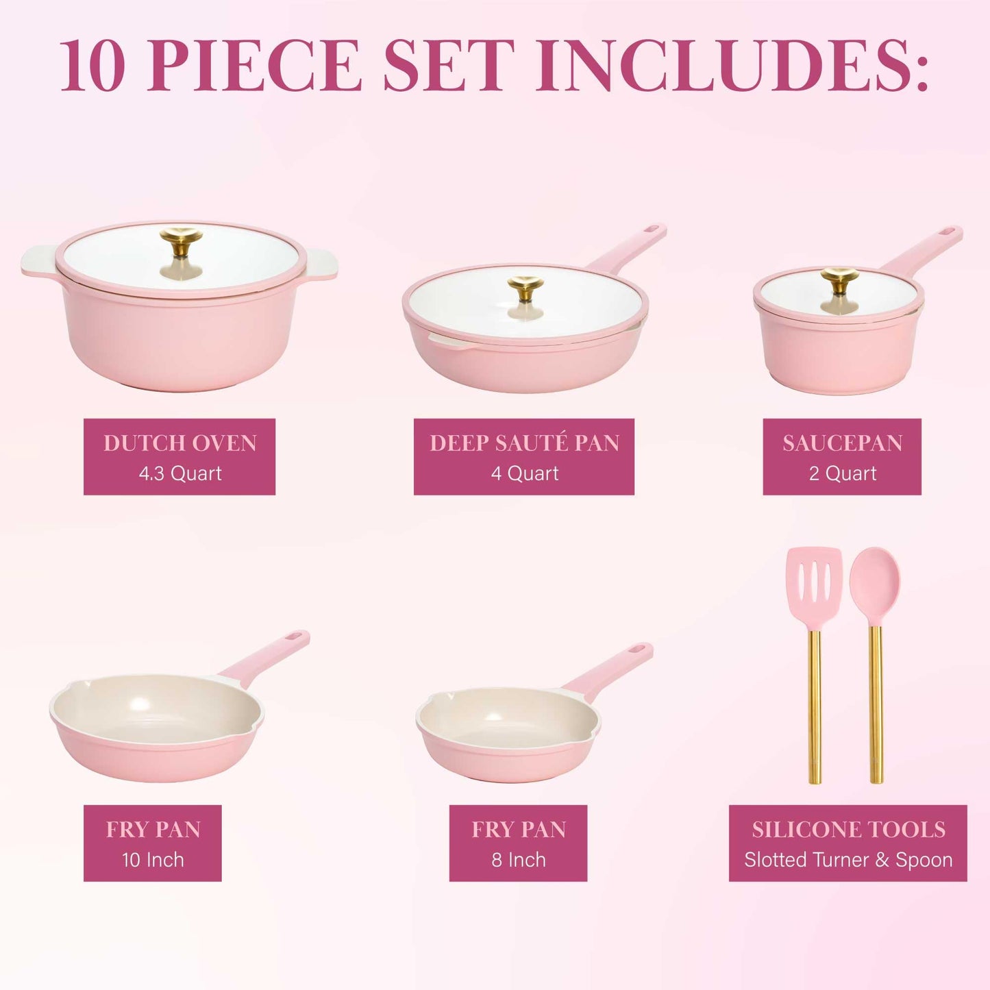 Paris Hilton 10-Piece Ceramic Nonstick Cookware Set in Pink - Gourmet Grocery Hub