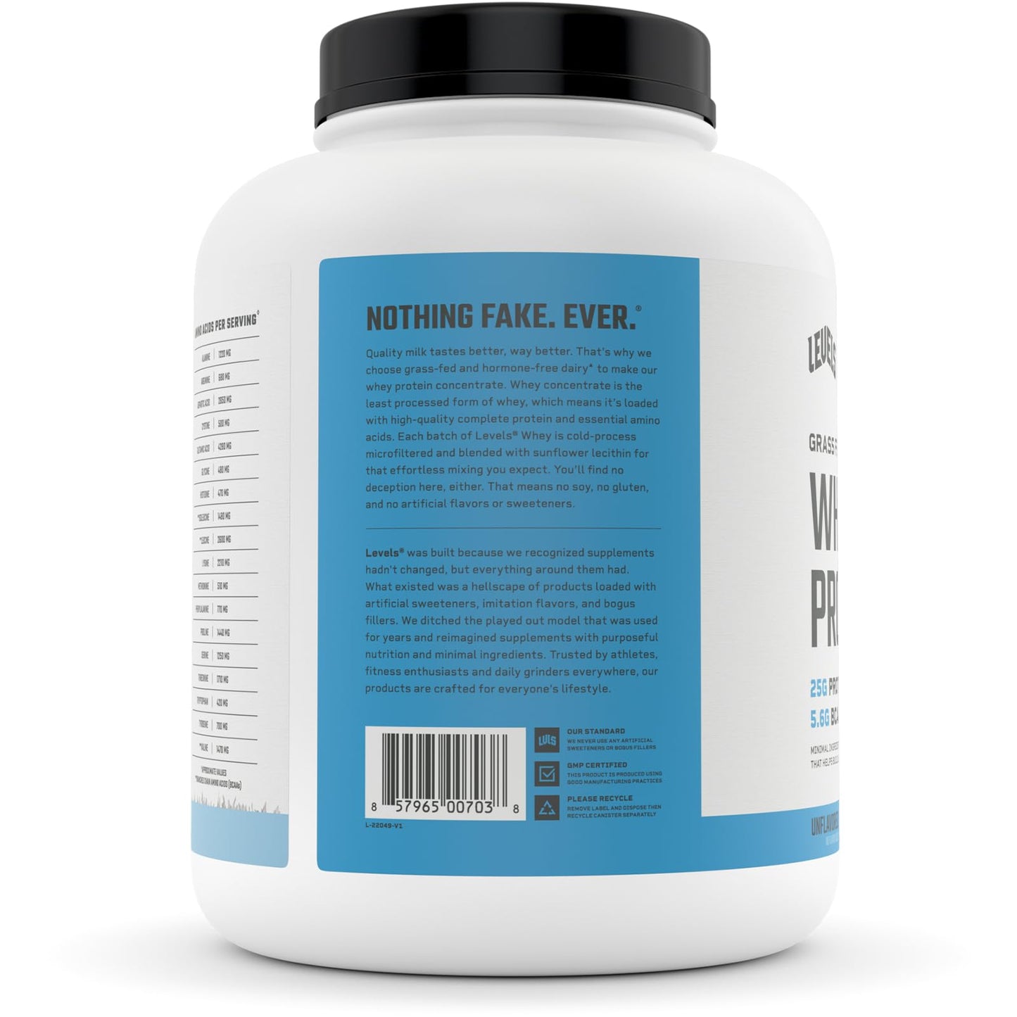 Levels Grass Fed Whey Protein, No Artificials, 25G of Protein, Unflavored, 5LB