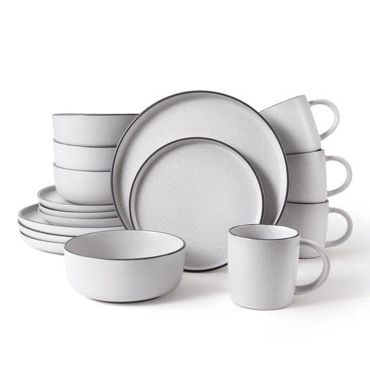 MTLWTL MTLWTL 16-Piece White Sesame Dinnerware Set with Mugs, Service for 4