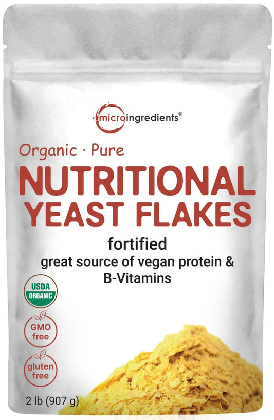 Micro Ingredients Micro Ingredients Organic Fortified Nutritional Yeast Flakes, 2LB | Rich in Vegan Protein, B Vitamins, & Beta-Glucans | Keto Friendly, Dairy Free Cheese Substitute, Non-GMO, Gluten Free