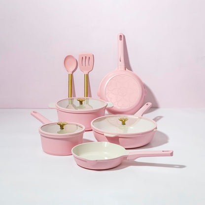 Paris Hilton 10-Piece Ceramic Nonstick Cookware Set in Pink - Gourmet Grocery Hub