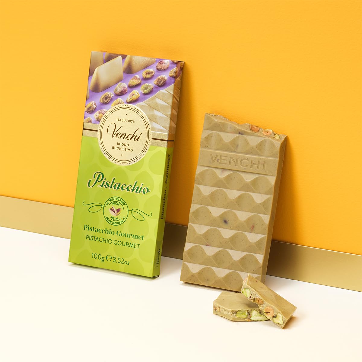 Venchi Venchi - Pistachio Gourmet Chocolate Bar - White Chocolate and Pistachio Paste Cream Bar, 3.53 oz - Gluten Free