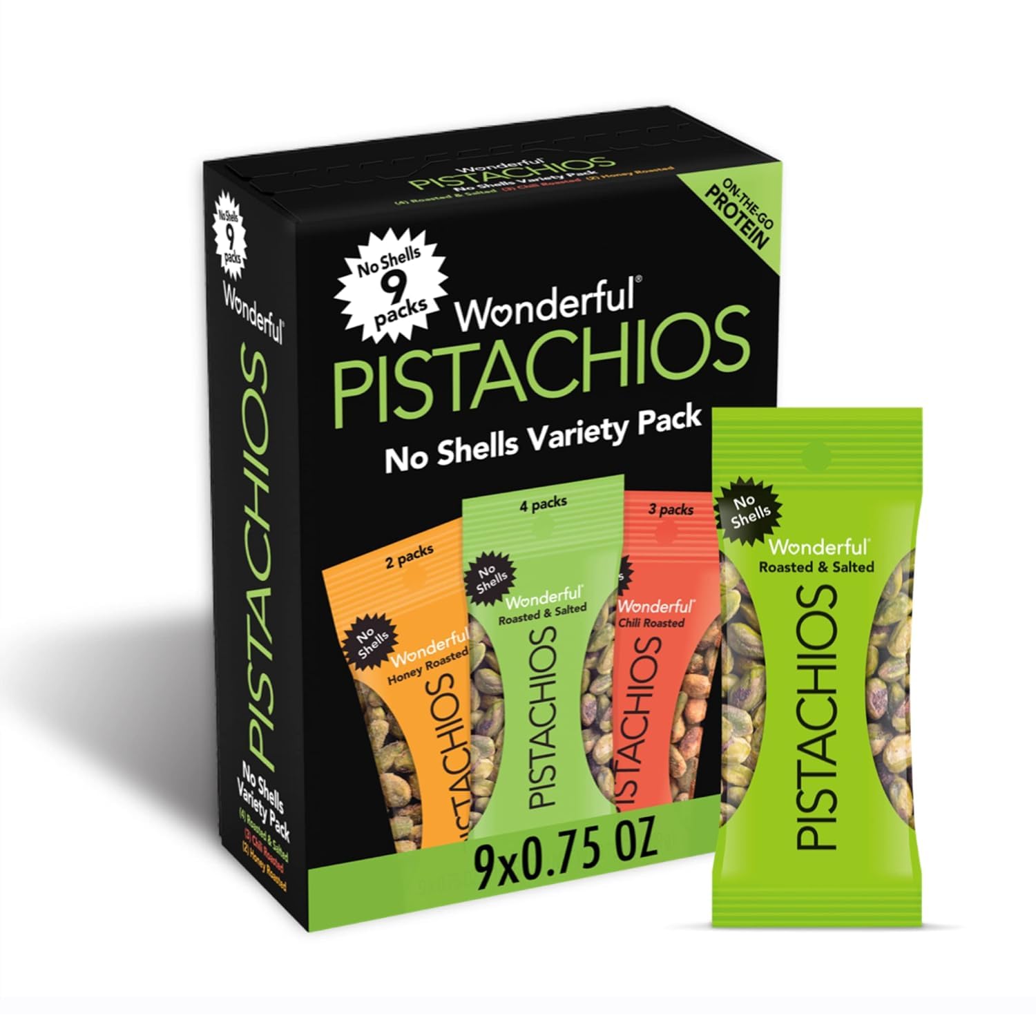 Wonderful Pistachios Wonderful Pistachios No Shells, Roasted and salted Nuts, 2.5 Ounce Bag (Pack of 8), Protein Snack, On-the-Go, Individually Wrapped Healthy Snack Variety