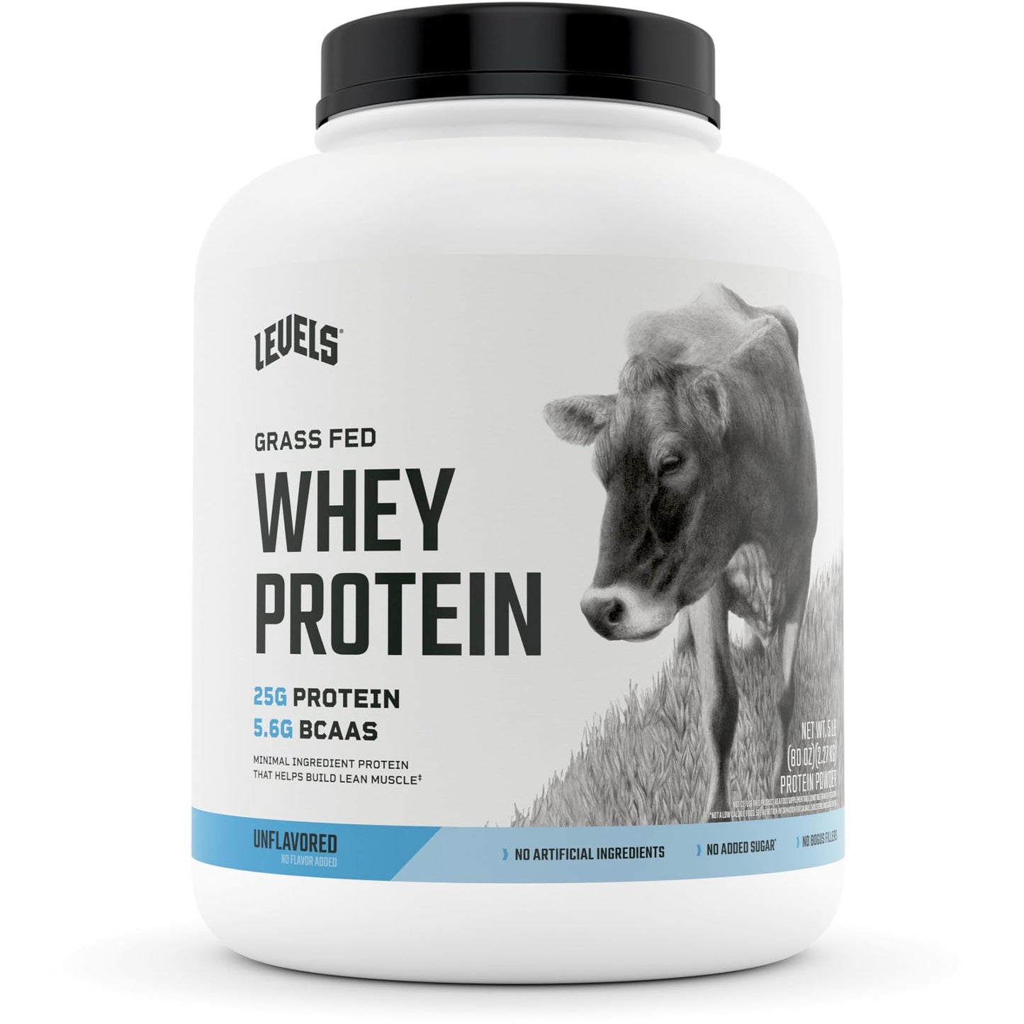 Levels Nutrition Levels Grass Fed Whey Protein, No Artificials, 25G of Protein, Unflavored, 5LB