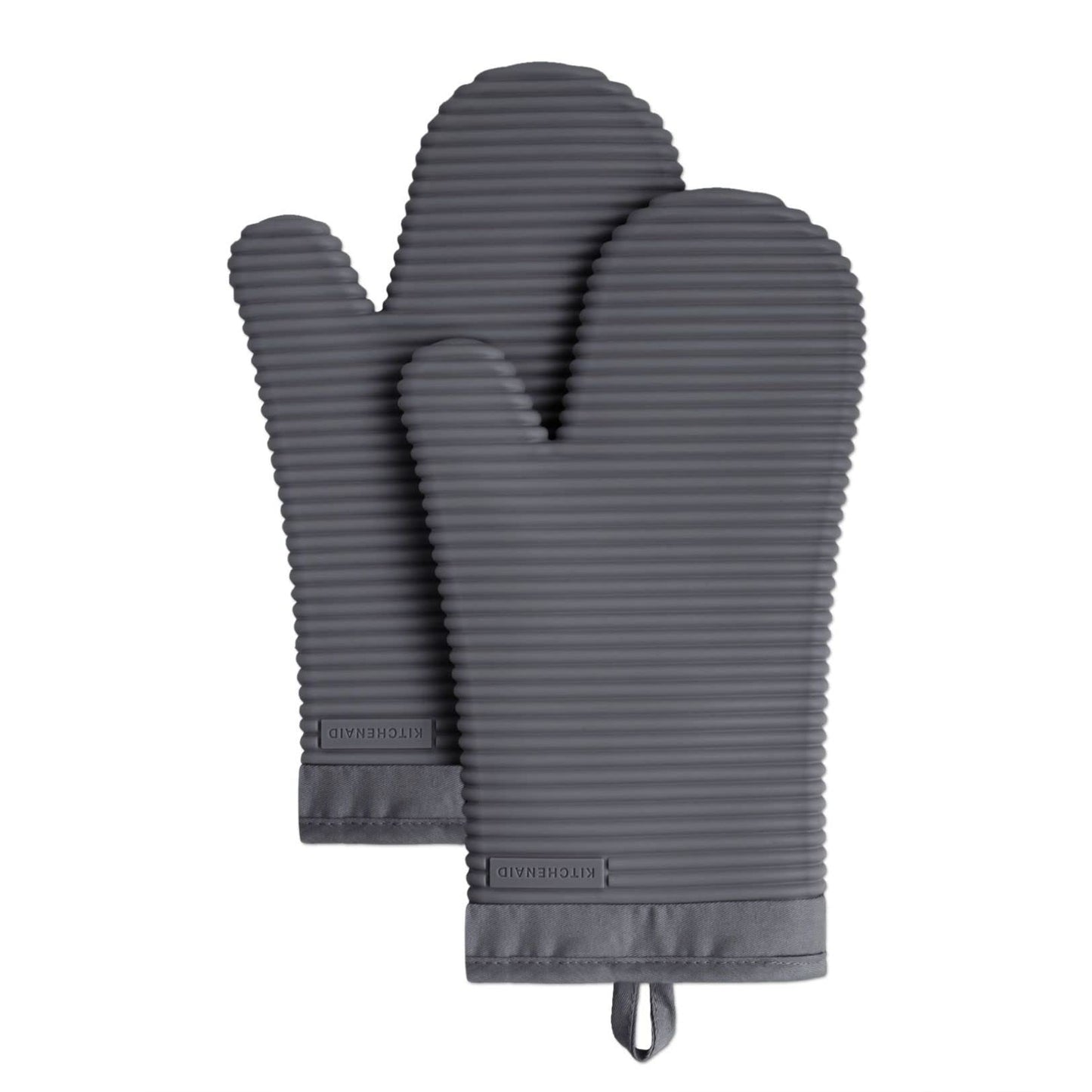 KitchenAid Ribbed Soft Silicone Oven Mitt Set, Charcoal Grey 2 Count , 7.5"x13"
