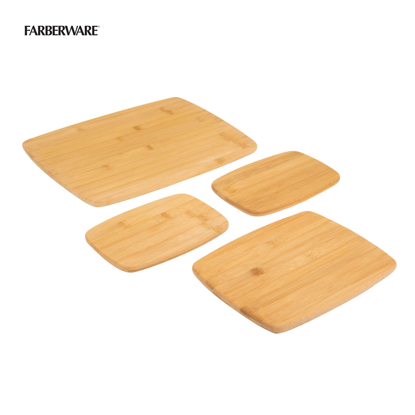 Farberware 4-Piece Kitchen Reversible Chopping Boards for Meal Prep and Serving, Charcuterie Board Set, Wood Cutting Boards, Assorted Sizes, Bamboo