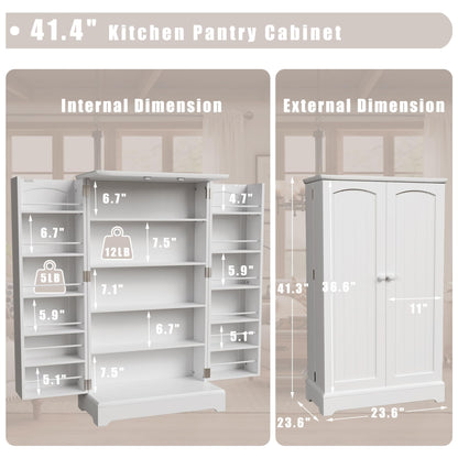 Furniwell 41" Kitchen Pantry Storage Cabinet, Freestanding Buffet Cupboards with Doors & Adjustable Shelves