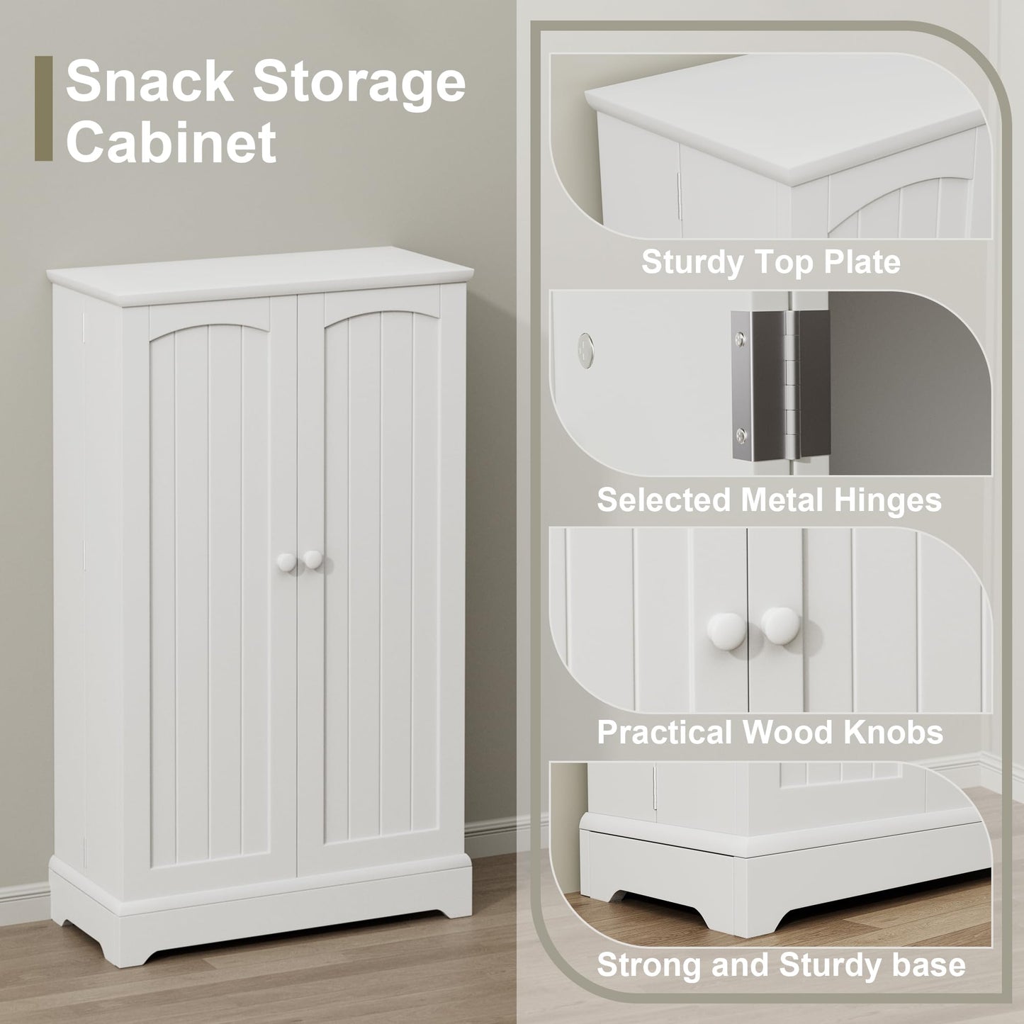YESHOMY 41" Kitchen Pantry Storage Cabinet, White, Adjustable Shelves, Elegant Design