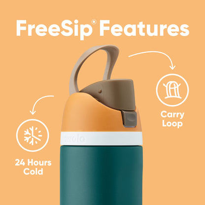 Owala FreeSip Insulated Stainless Steel Water Bottle with Straw for Sports and Travel, BPA-Free, 24-oz, Orange/Green (Camo Cool)