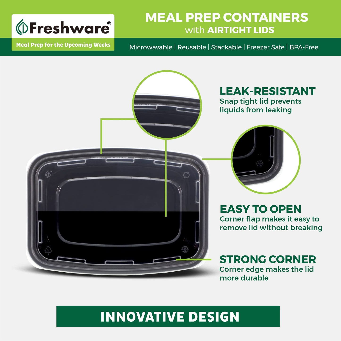 Freshware Meal Prep Containers [150 Pack] 1 Compartment Food Storage Containers with Lids, BPA Free, Microwave/Dishwasher/Freezer Safe (28 oz)