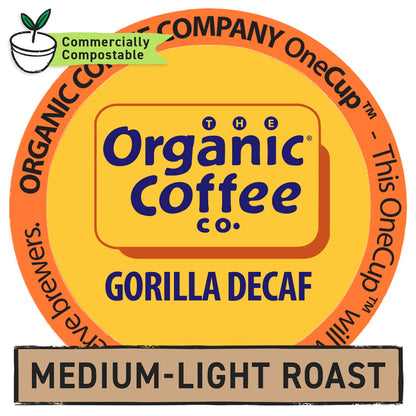 The Organic Coffee Co. Compostable Coffee Pods - Gorilla Decaf (80 Ct) K Cup Compatible including Keurig 2.0,  Swiss Water Processed
